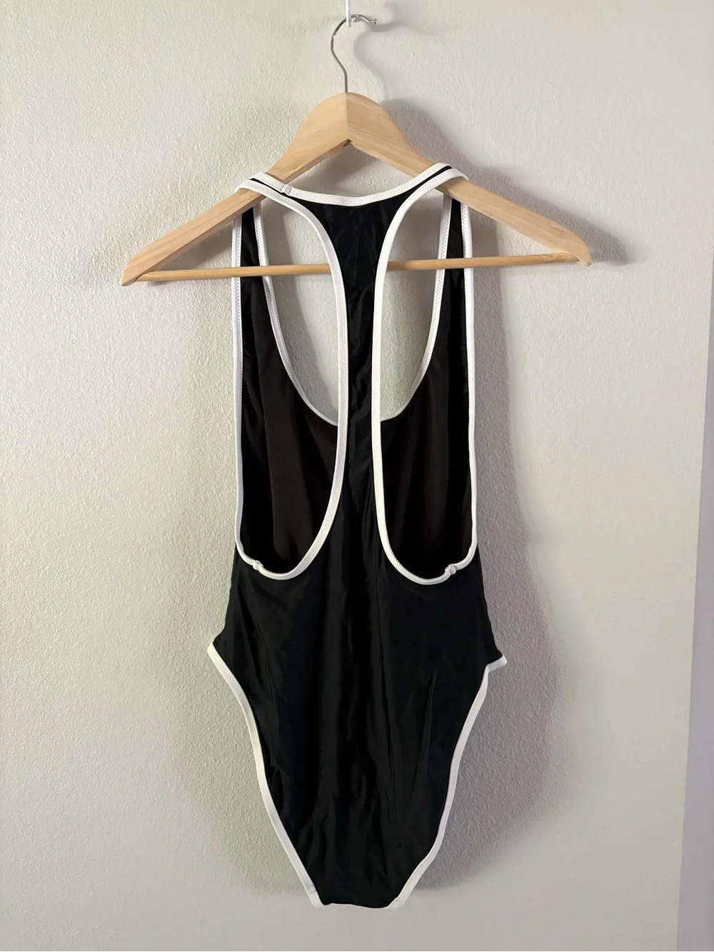 J. Crew Black Swimsuit Racerback with White Trim